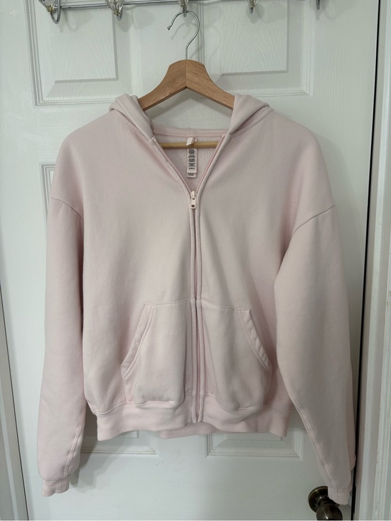 SKIMS Tops - SKIMS Cotton Fleece Zip-Up Hoodie in barely pink size M